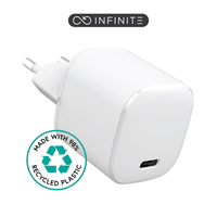 eSTUFF 100% Recycled Plastic - Home Charger USB-C PD 3A 20W, EU Plug - White